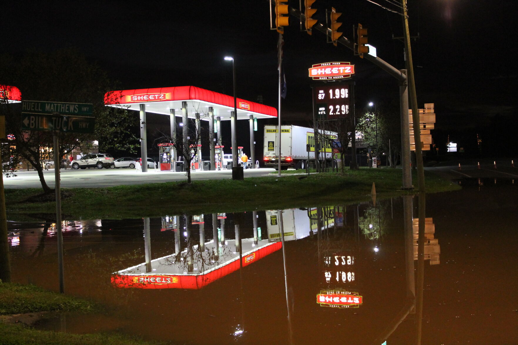 Floodwaters reflection Saturday evening2.JPG